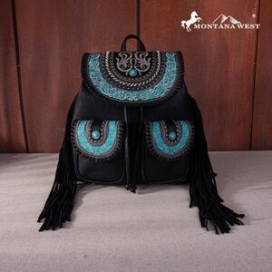Montana West Floral Embroidered Collection Backpack Black